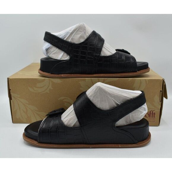 Sofft Womens Size 8 Adalia Croc Embossed Black Suede Leather Sandals Shoes - Picture 10 of 12